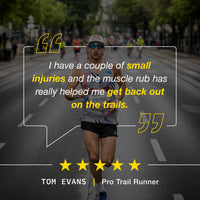 Person running on a road with text overlay and a five-star rating.