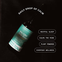 Pro CBD Oral Drops with dropper labeled 'Daily Drop of Calm' on a black background.