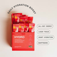 Red packaging of 'four five' daily hydration boost with text on a light background